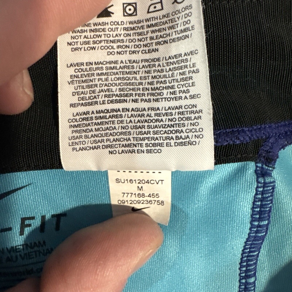 Nike Dri Fit Womens Medium Leggings Drawstring Blue Geometric - Picture 5 of 14